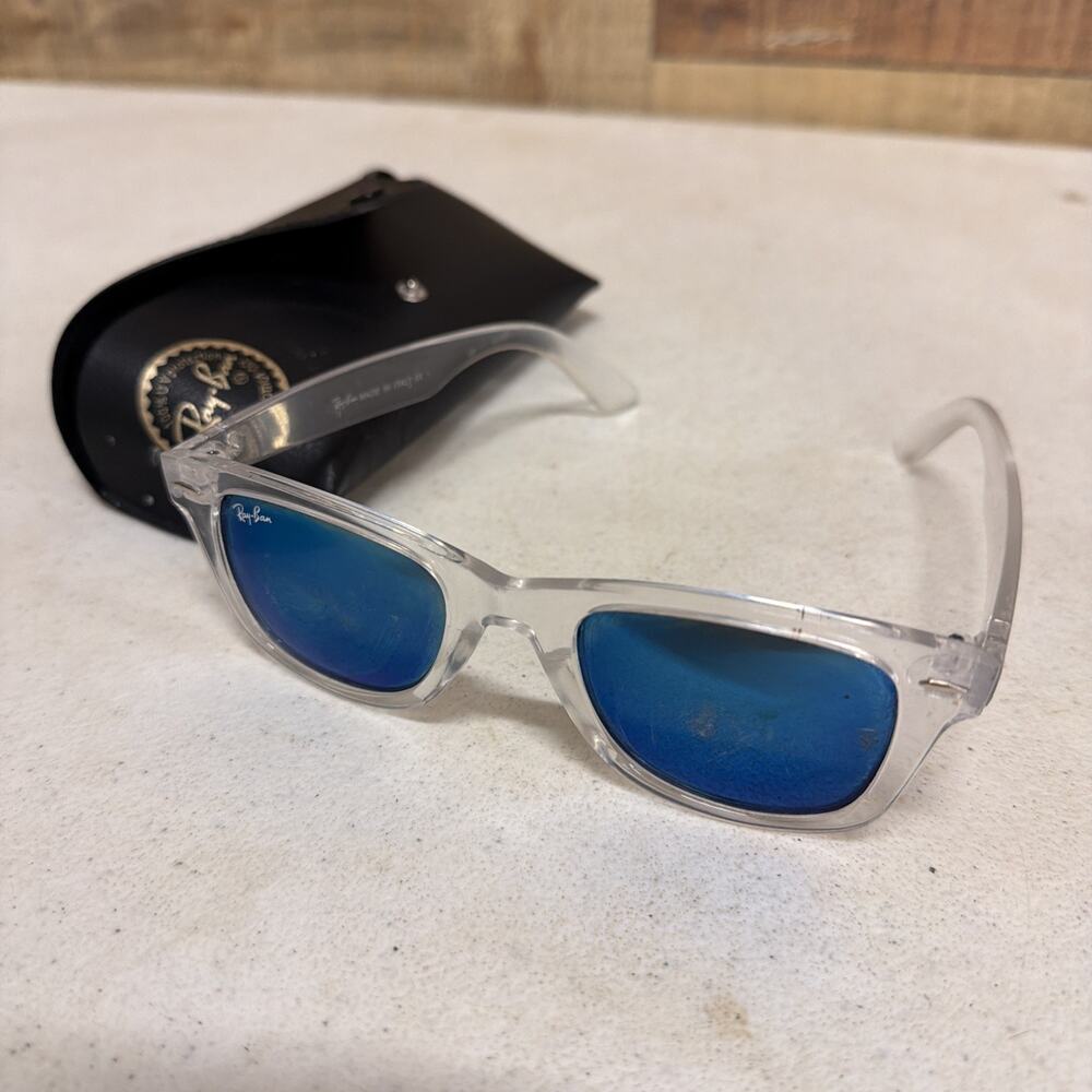 Ray-Ban RB2140 Wayfarer 901A 50m clear Sunglasses Blue Mirrored Lense + Case